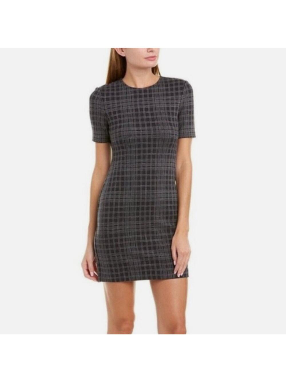 Theory Rijik SS Structured Knit Plaid Sheath Dress